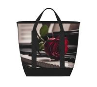 Unkhtt Red Rose On Pianoprint Women Men Large Capacity Insulated Tote Bag For Picnic Food Delivery Shopping