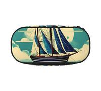 Unkhtt Sailboat Ship Landscape Print Large Capacity Pencil Pen Pouch Students Dual Zip School Stationery Makeup Storage