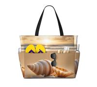 Unkhtt Seashell Landscape On The Beach Print Comfortable Travel Bag Beach Tote Summer Vacation Picnic Camping Stylish Accessory