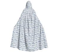 Unkhtt Small Blue Whale Swimming Print Adults Hooded Cloak For Cosplay Masquerade Festival Carnival Costumes Cape Robe