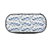 Unkhtt Small Blue Whale Swimming Print Large Capacity Pencil Pen Pouch Students Dual Zip School Stationery Makeup Storage