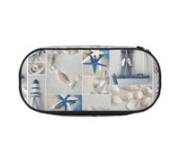 Unkhtt Starfish and Lighthouse Print Large Capacity Pencil Pen Pouch Students Dual Zip School Stationery Makeup Storage