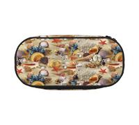 Unkhtt Starfish Seashell Sandy Beach Theme Print Large Capacity Pencil Pen Pouch Students Dual Zip School Stationery Makeup Storage