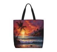 Unkhtt Tropical Sunset Print Stylish Lightweight Bag Unisex Grocery Bag Functional Daily Use Travel Beach Work