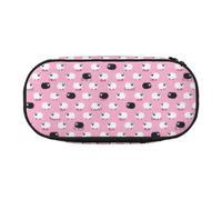 Unkhtt White Sheep On Pink Background Print Large Capacity Pencil Pen Pouch Students Dual Zip School Stationery Makeup Storage
