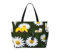 Unkhtt Wild White Daisy Flower Print Comfortable Travel Bag Beach Tote Summer Vacation Picnic Camping Stylish Accessory
