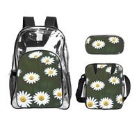 Unkhtt Wild White Daisy Flower Print Unisex Transparent Backpack Set For School Travel Outdoor Clear Lunch Pen Bag