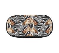 Unkhtt Zebra and Giraffe Print Large Capacity Pencil Pen Pouch Students Dual Zip School Stationery Makeup Storage