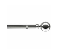 Unknown 28mm Fixed Length Metal Eyelet Curtain Pole Set In Chrome - Sphere Finial, 300Cm