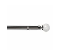 Unknown 28mm Fixed Length Metal Eyelet Curtain Pole Set In Polished Graphite - Crash Finial, 350Cm