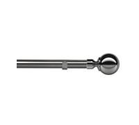 Unknown 28mm Fixed Length Metal Eyelet Curtain Pole Set In Polished Graphite - Met Ball Finial, 60Cm