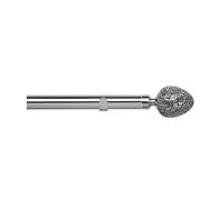 Unknown 28mm Fixed Length Metal Eyelet Curtain Pole Set In Satin Silver - Alexia Finial, 50Cm