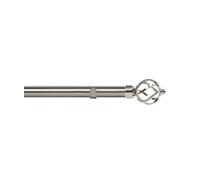 Unknown 28mm Fixed Length Metal Eyelet Curtain Pole Set In Satin Silver - Cage Finial, 390Cm