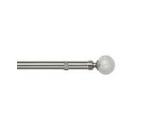 Unknown 28mm Fixed Length Metal Eyelet Curtain Pole Set In Satin Silver - Crash Finial, 140Cm