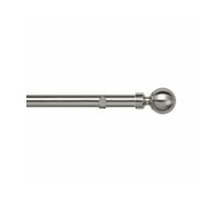 Unknown 28mm Fixed Length Metal Eyelet Curtain Pole Set In Satin Silver - Sphere Finial, 380Cm