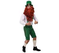 Unknown ADULTS LEPRECHAUN FANCY DRESS COSTUME - ST PATRICK'S DAY - GREEN TROUSERS, WHITE SHIRT, TOP HAT AND FAKE BEARD/WIG (S)