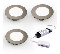 Unknown Fittingsco, Nebbia Recessed Diffused Led Undercabinet Light, Brushed Nickel 65mm 1.8W 12V, 3 Light Kit & Driver, Natural White