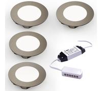 Unknown Fittingsco, Nebbia Recessed Diffused Led Undercabinet Light, Brushed Nickel 65mm 1.8W 12V, 4 Light Kit & Driver, Natural White