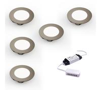 Unknown Fittingsco, Nebbia Recessed Diffused Led Undercabinet Light, Brushed Nickel 65mm 1.8W 12V, 5 Light Kit & Driver, Natural White