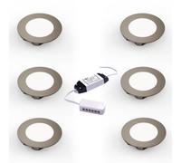 Unknown Fittingsco, Nebbia Recessed Diffused Led Undercabinet Light, Brushed Nickel 65mm 1.8W 12V, 6 Light Kit & Driver, Warm White