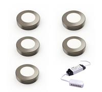 Unknown Fittingsco, Nebbia, Surface Diffused Led Light, Warm White, Brushed Nickel, Under Cabinet Light, Sola, 5 Light Kit & Driver