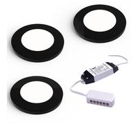 Unknown Nero Led Super Slim Surface Light, Diffused, Warm White, Matte Black, Round, Sola, 3 Lights & Driver