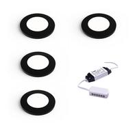 Unknown Nero Led Super Slim Surface Light, Diffused, Warm White, Matte Black, Round, Sola, 4 Lights & Driver