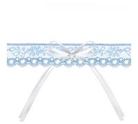 Unknown PDW16 Wedding Garter - Blue with White Bow and Pearl Flower - Bride's Size 44-56 cm
