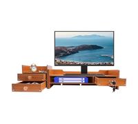 unkonwcy Pc Computer Desktop Monitor Stand Wood Desk Organizer Table Office Wooden Supplies Tabletop Shelf Mdf Material W/Lock+Drawer Tray File Storage Organizers