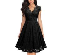 UNKUS Dress Women's Vintage Lace V-Neck Sleeveless Cocktail Swing Dress Black