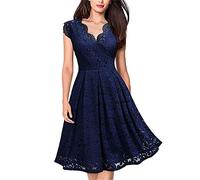 UNKUS Dress Women's Vintage Lace V-Neck Sleeveless Cocktail Swing Dress Dark Blue