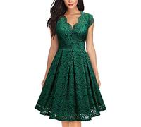 UNKUS Dress Women's Vintage Lace V-Neck Sleeveless Cocktail Swing Dress Green