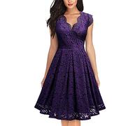 UNKUS Dress Women's Vintage Lace V-Neck Sleeveless Cocktail Swing Dress Purple