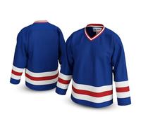 UNLC Miracle USA Inspired Blank Hockey Jersey with Stripes - Authentic Stitched, Breathable & Durable Polyester - Sizes S-5xl, Blue, 3XL