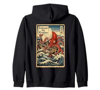 Unleash the Kraken Ukiyo-e Sea Monster Graphic Octopus Zip Hoodie