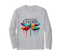 Unleash Your Colors Vibrant Paint Drip Dragonfly Art Long Sleeve T-Shirt