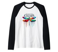 Unleash Your Colors Vibrant Paint Drip Dragonfly Art Raglan Baseball Tee