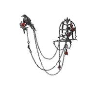Unleashed Crow in Cage Brooch, Gothic Bird Cage Lapel Pin for Blazer, Dark Aesthetic Copper Tone Jewelry, Unisex Vintage Boutique Accessory for Men Women