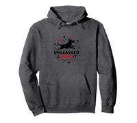 Unleashed & Loving It: Playful Dog Lover Pullover Hoodie, Adult Unisex, Dark Heather Grey, M