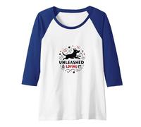 Unleashed & Loving It: Playful Dog Lover Raglan Baseball Tee, Women, Royal Blue/White, XXL