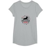 Unleashed & Loving It: Playful Dog Lover T-Shirt, Girls, Heather Grey, Small