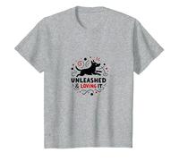 Unleashed & Loving It: Playful Dog Lover T-Shirt, Kids, Heather Grey, 8 Years