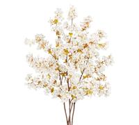 unlemoni 4 Pieces White Cherry Blossom Branches, 39.3" Silk Faux Cherry Blossom Flowers Stems Flower Arrangements for DIY Home Wedding Tall Vase Party Cheery Blossom Tree Decor