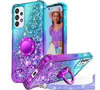 Unlicaku Case for Samsung Galaxy A53 5G - Strap, Ring Stand Mobile Phone Chain Women Girls Glitter Silicone Liquid Protective Case, Purple