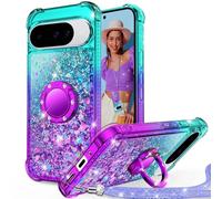 Unlicaku for Google Pixel 10/10 Pro Phone Case, with Ring Women Girls Bling Holographic Sparkle Glitter Cute Cover, TPU Soft Silicone Protective Phone Case for Pixel 10/10 Pro, Purple