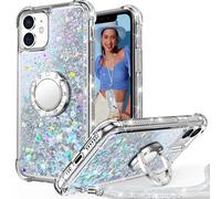Unlicaku for iPhone 11 Case with Stand, Sparkle Glitter Case with Ring and Lanyard, Women Girls Luxury Cute Bling Diamond Protective Phone Cover for iPhone 11, Clear Silver