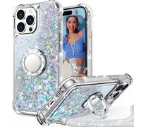 Unlicaku for iPhone 14 Pro Case with Stand, Sparkle Glitter Case with Ring and Lanyard, Women Girls Luxury Cute Bling Diamond Protective Phone Cover for iPhone 14 Pro, Clear Silver