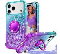 Unlicaku for iPhone 17 Pro Phone Case with Stand, Sparkle Glitter Case with Ring and Lanyard, Women Girls Luxury Cute Bling Diamond Protective Phone Cover for iPhone 17 Pro, Purple