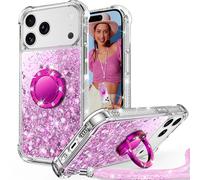 Unlicaku for iPhone 17 Pro Phone Case with Stand, Sparkle Glitter Case with Ring and Lanyard, Women Girls Luxury Cute Bling Diamond Protective Phone Cover for iPhone 17 Pro, Clear Pink
