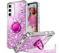 Unlicaku for Samsung Galaxy A15 Phone Case with Stand, Sparkle Glitter Case with Ring and Lanyard, Women Girls Luxury Cute Bling Diamond Protective Phone Cover for Samsung A15, Clear Pink